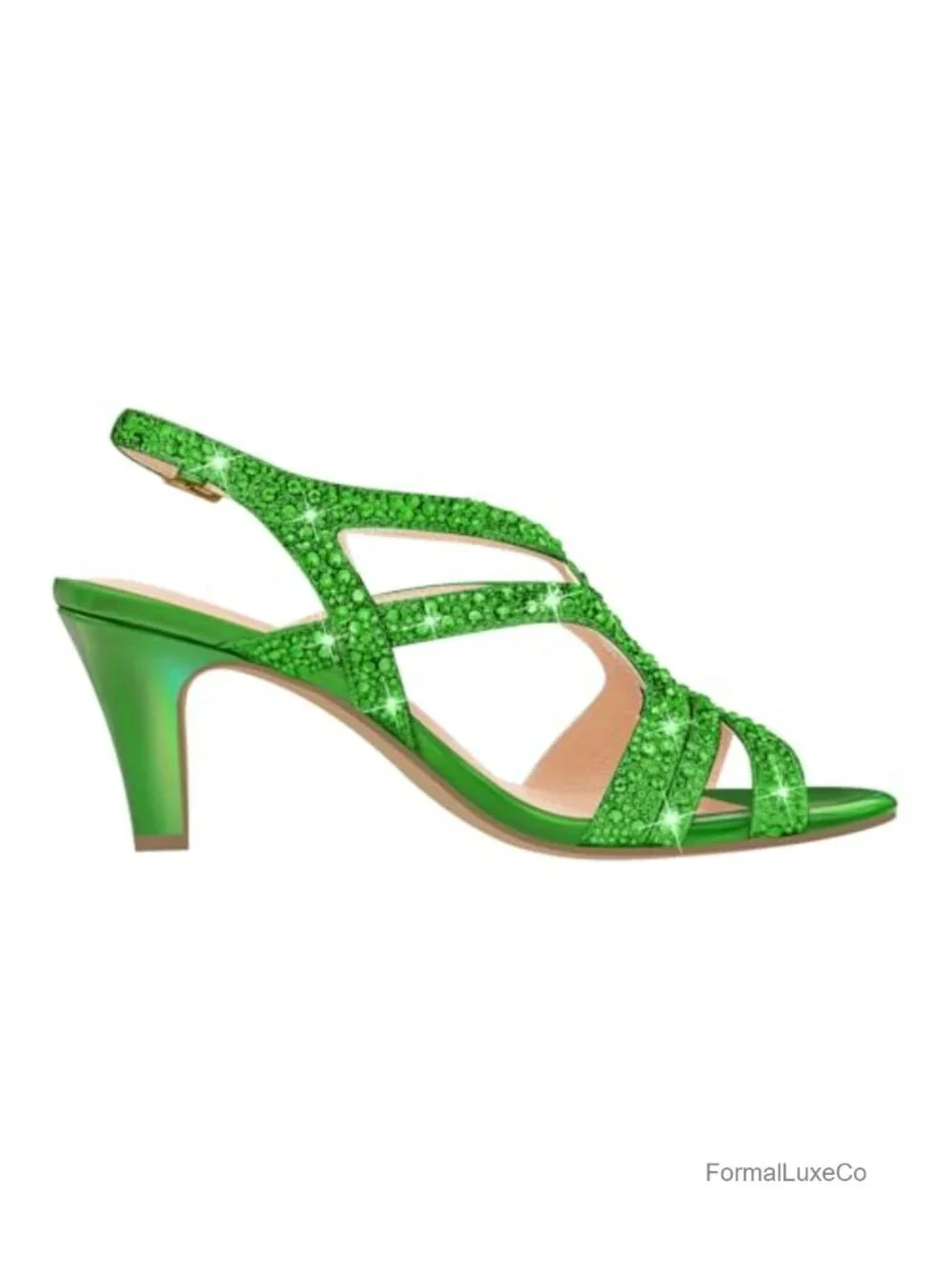 Heeled Sandals with Rhinestone Embellishments Open Toe Slingback Dress Pumps